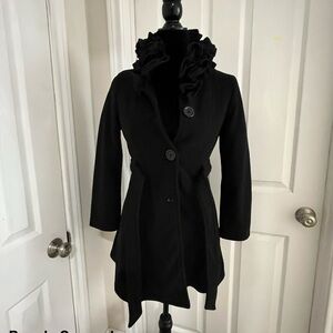 Girls Black Ruffled Collar Coat